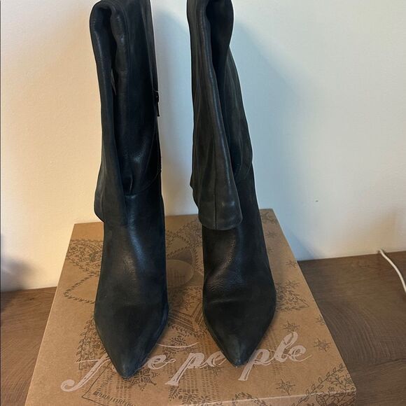 Free People Rocky Slouch Boots Pointed Toe Leather Black Size EU 39 US 9 NWB - Picture 5 of 8